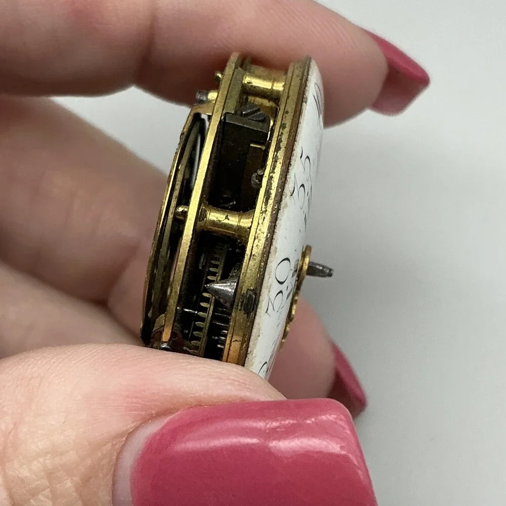Antique Verge Fusee Pocket Watch Men 36mm Enamel Key Movement Manual Not Running